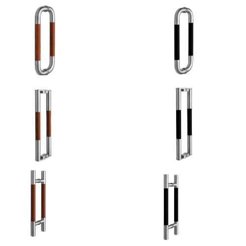 Ozone Glass Door Handles in Stainless Steel and Wood Finish Combination